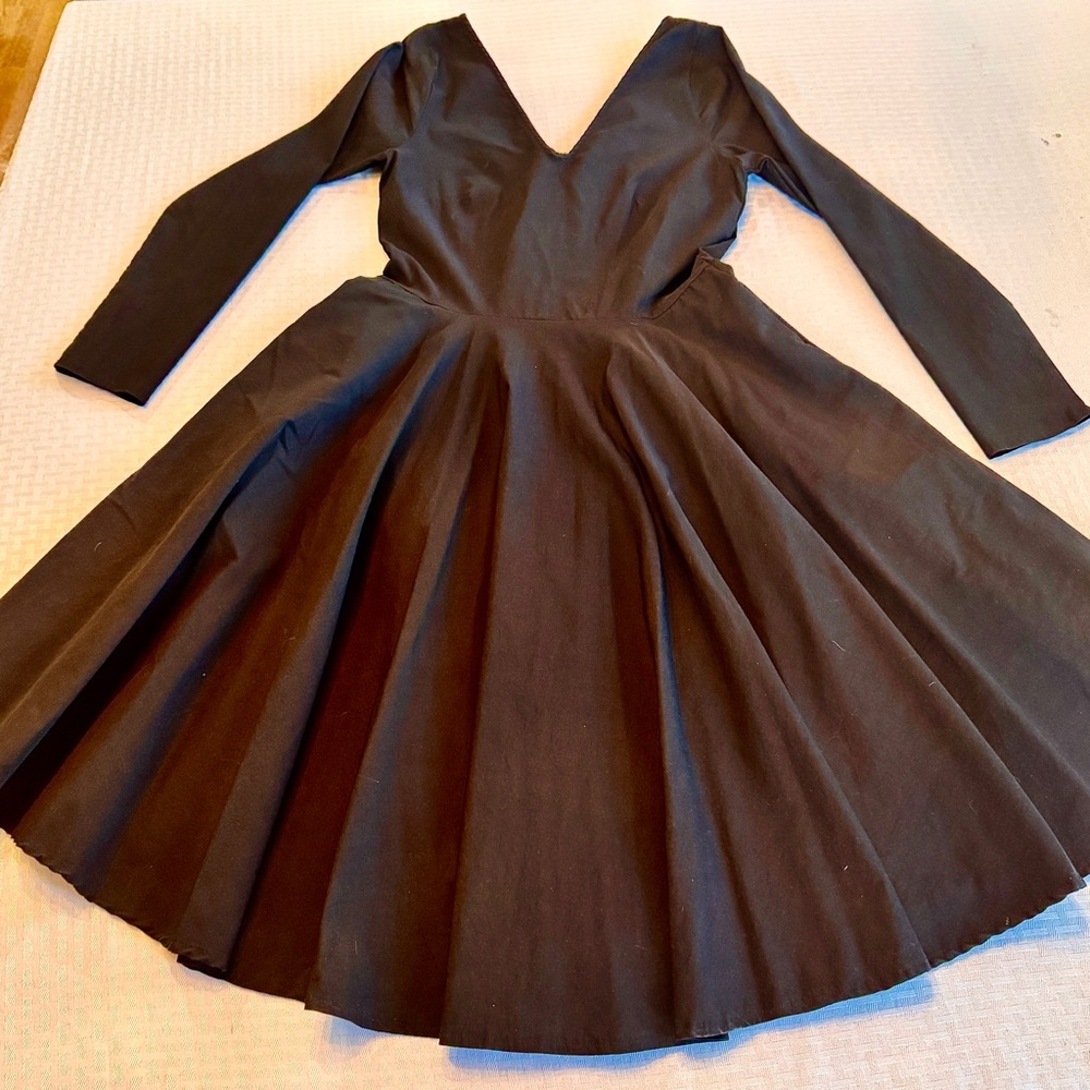Unique Vintage Black Fit & Flare Midi Dress Women’s XL Long Sleeve - Picture 3 of 16